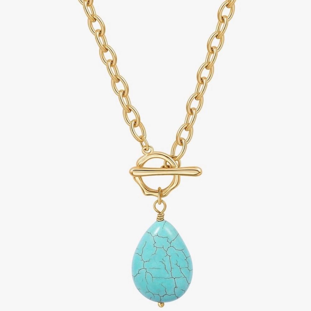 NEW 18K Gold Plated Turquoise Pendant Necklace